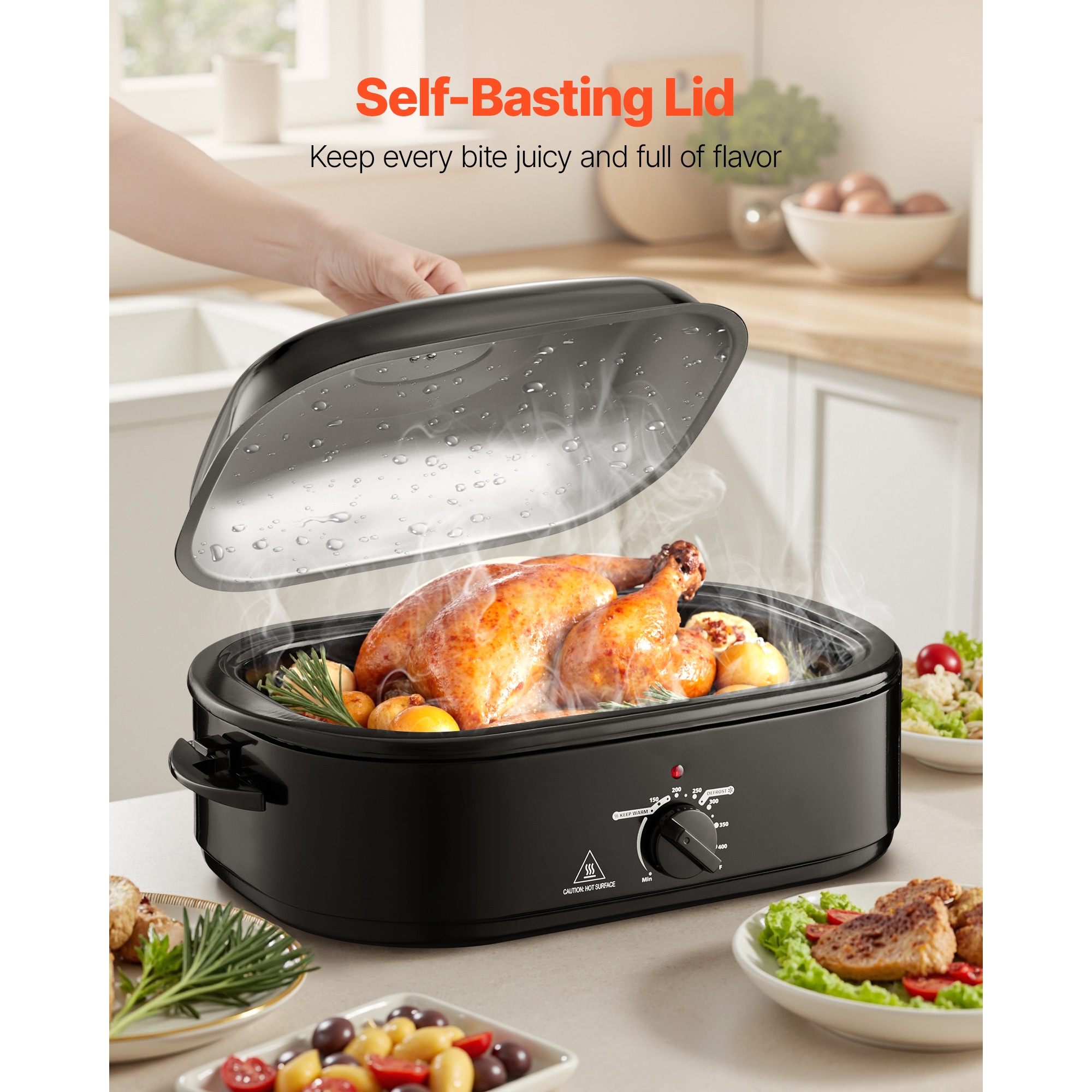 Electric Roaster Oven 18QT Electric Turkey Roaster With Self-Basting Lid_voghion.com